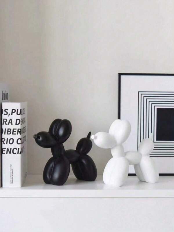 1 peça de estatueta de cachorro com balão preto e branco, decoração moderna para casa, colecionável para sala de estar, quarto, prateleira, mesa, decoração minimalista de arte animal, estátua, melhores presentes de aniversário, o melhor presente para mães no dia das mães