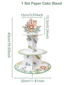 1 pièce Présentoir à gâteau de style jungle, support à cupcakes jungle, fournitures de décoration pour fête d'anniversaire sur le thème de la jungle, présentoir alimentaire, tour à cupcakes, présentoir à gâteaux et desserts, décoration de mariage, fournitures pour baby shower et fête de révélation du sexe, décoration de fête de vacances