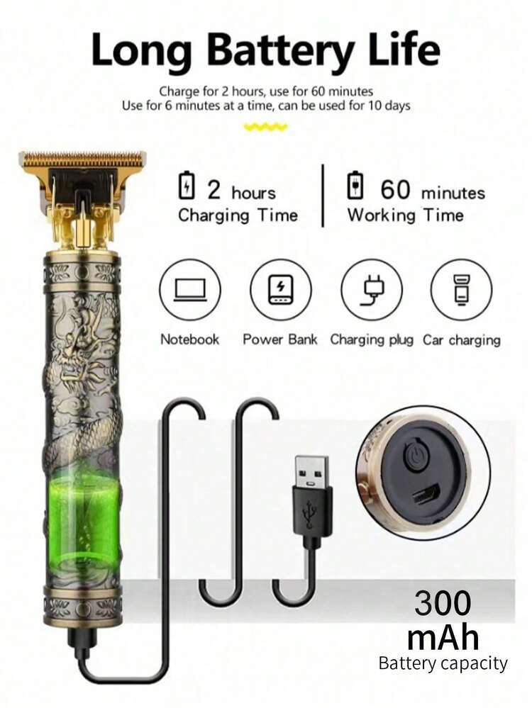 HINEA Vintage T9 Electric Cordless Hair Clipper, Professional Men's Hair Trimmer & Beard Shaver - Bronze - View 4