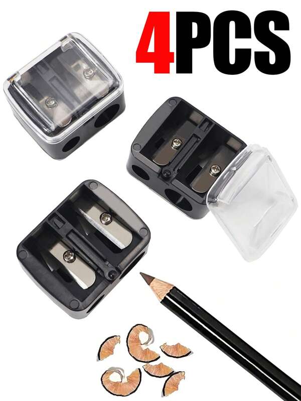 4pcs Dual Hole Eyeliner & Eyebrow Pencil Cosmetic Sharpener, Mini & Convenient Double Hole Design Makeup Tool