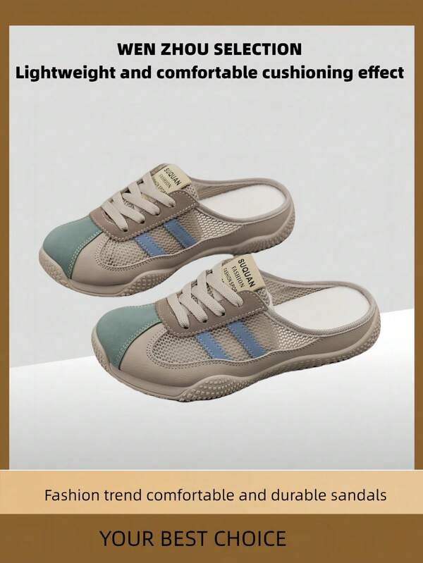 Zapatos tipo mule con slip-on modernos para el verano 2025, con parte superior de malla, perforados, suela blanda transpirable, suela gruesa, antideslizante, resistentes al olor, mocasines de moda para mujeres de oficina y estudiantes