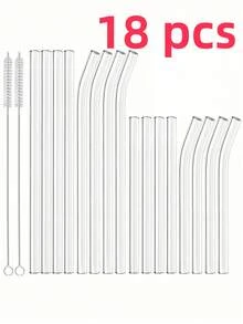18 Stück Glas Strohhalm Set, geeignet für 40/30oz Becher - extra lange wiederverwendbare Strohhalme Set mit Reinigungsbürste, stylisch & elegant, geeignet für Frauen, Zuhause/Büro/Outdoor, Schulgebrauch - Verschiedenfarbig - Übersicht 12