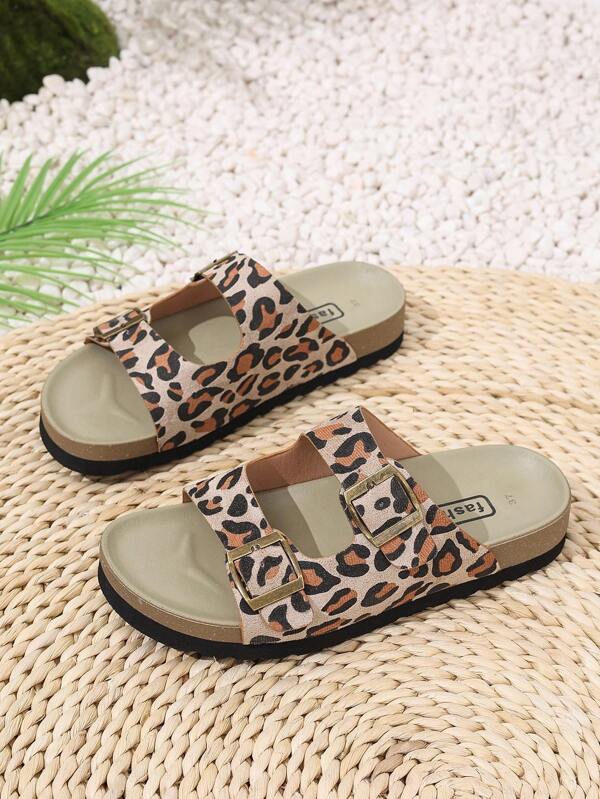 Extra Light Thick Flat Soft Bottom Leopard Print Sandals, For Beach, Outdoor, Home, Platform