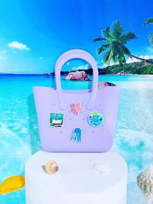 1pc New Marine Life Pattern Silicone Hollow Bag DIY Tote Bag, Storage Mesh Purse, Phone Bag, Beach Bag, Suitable For Vacation Outdoor Use, Parentchild - Beach Bag Type X - View 18