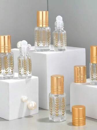زجاجة عطر/ زيت أساسي بلون ذهبي مع رؤوس دوارة ١ قطعة/١٠ قطع، مناسبة للسفر والمنزل ، سهلة الاستخدام، هدية مثالية لعيد الأم