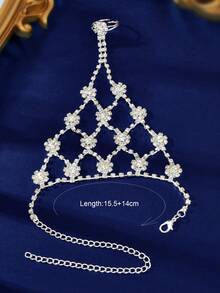 1 Pc Beach Accessories Luxurious Rhinestone Flower Decor Net Design Anklet With Toe Ring Wedding Party Summer Jewelry