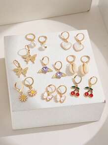 16/18/24/30pcs Rhinestone Faux Pearl Butterfly, Heart, Star, Snake, Rose, Daisy, Shell Women Earring Set, Elegant Gift For Vacation, Party, Daily Matching