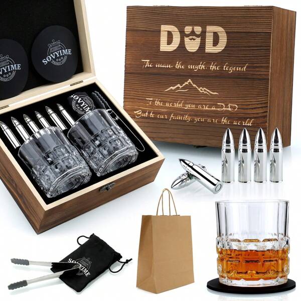 Bester Papa Geschenk Geburtstag Whiskey Gläser, Whisky Geschenkset Vatertagsgeschenk für Papa, 2 Whisky Gläser, 6 Edelstahl Eiswürfel Whisky Steine, Geburtstagsgeschenk für Papa Vatertag, Weihnachten