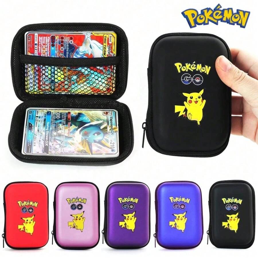 pokemon Nuovo contenitore portacarte Pokémon da 50 capacità, scatola di archiviazione con zip, album, custodia, confezione regalo per collezione di carte Pokémon, custodia nera per gioco di carte