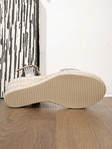 女士厚底坡跟凉鞋，时尚厚底低帮鞋，银色，适合派对、海滩、复古风格 - 銀色 - 查看 6