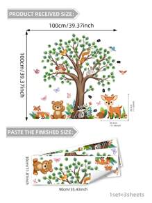 1set 2pcs/1set 3pcs Cartoon Big Tree Animal Wall Stickers, Children Room Decor