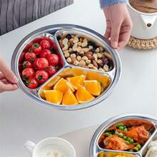 1pc Durable Stainless Steel Dinner Plate With Divided Sections For Easy Serving And Cleaning - Perfect For Camping And Outdoor Activities