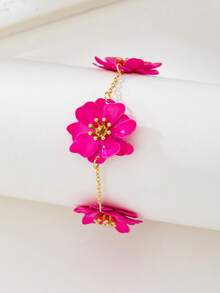 1 pièce Bracelet coloré vibrant et féminin pour l'été avec un design floral asymétrique rose vague de dopamine, convient pour les femmes, les voyages, les sorties et les mariages