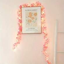 1pack 2m/78.74inch 20 LED Pink Cherry Blossom Copper Wire Fairy String Lights Battery Operated Warm White Romantic Tale Lamp For Home Bedroom Living Room Birthday Party Wedding Festival Decoration