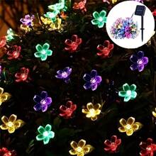 1 peça 20/50/100 Luzes de Corda Solares em Forma de Flor - Cordões de Luz Externa para Decoração de Jardim, Pátio, Cerca, Árvore de Natal com Ambiente de Luz de Fada - À Prova d'Água, Eficiente em Energia e Fácil de Instalar para Casamento, Festa, Casa, Gramado