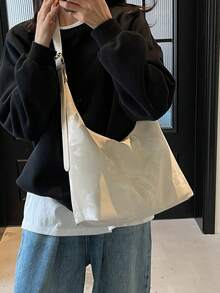 美拉德大容量新款单肩斜挎包，休闲时尚通勤饺子造型包 - 米色 - 查看 2