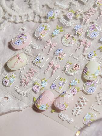 1 pieza Pegatina de arte de uñas de diamante de cristal 5D de alta calidad, pegatina de uñas de estilo de niña dulce de ballet, pegatina de uñas de jardín de encaje, pegatina de niña exquisita, regalo perfecto para niñas