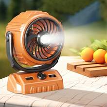 Camping Fan With LED Lantern USB Rechargeable Battery Powered Tent Fan Portable - Orange - View 3