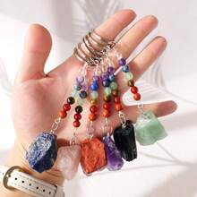 1PC Natural Gem Stone Keychains Clear Quartz Rough Stone Amethyst Key Chain For DIY Car Key Rings Chains