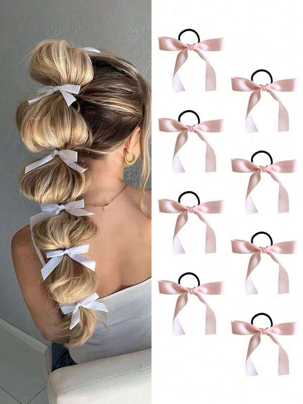 2/4pcs Multifunctional Headbands, Pink Satin Ribbon Hair Accessories, Bow Headbands, Elegant Hair Accessories, New Korean Style Ponytail Clips, Cute Princess Hair Decorations, Suitable For Daily Use, Women's Gift And Photography Props