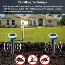 2 pièces Répulsif anti-nuisibles à énergie solaire - Rongeurs, taupes, serpents répulsif, contrôle des nuisibles pour jardin, cour, ferme, pelouse, dissuasif pour les chats