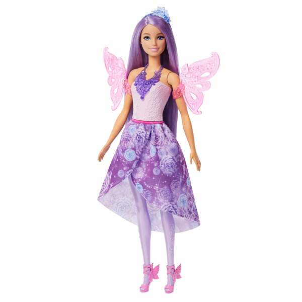 Mattel Barbie JCP74 Fairy Barbie Puppe mit Kleidung und 8 Zubehörteilen einschließlich Meerjungfrauenschwanz, Feenflügel, Halsketten und vielem mehr, um über 10 verschiedene Looks zusammenzustellen