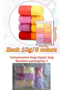 1 Conjunto Roving de Lã Colorida, Combinação de 8 cores de Fibra de Lã de 10g, Kit de Material para Feltrar Lã, Brinquedos de Feltro de Lã DIY (Embalagem Aleatória de Zíper/Saco a Vácuo)