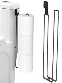 1pc Self-Adhesive Toilet Paper Holder, Black Iron Bathroom Tissue Roll Dispenser With Towel Bar, No-Drill Wall Mount For Kitchen And Bathroom Organization And Storage