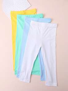 4pcs Girls' Solid Color Elastic Skinny Leggings, Minimalist And Versatile Cropped Tights, Suitable For Outdoor Sports - Multicolor - View 5