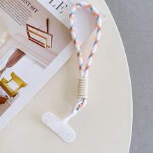 1pc Dopamine Color Block Short Wrist Strap Keychain Phone Lanyard With Silicone Anti-Lost Clip