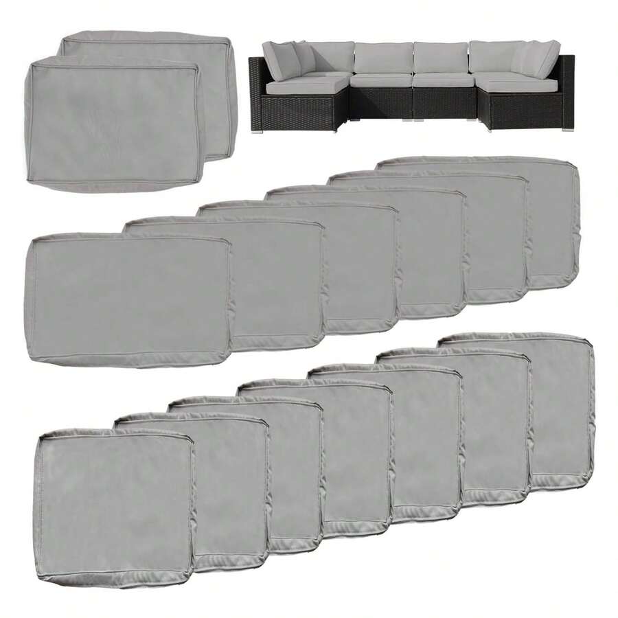 14 Piece Patio Cushion Covers Replacement Waterproof Outdoor Cushion Covers Replacement Patio Furniture Cushion Covers With Zipper 25.6 * 25.6 * 3.15inGray Only Cover 25.6" X 25.6" (Pack Of 14) Light Gray - Multicolor - View 1