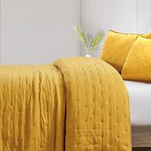 Conjunto de cama de cor sólida com relevo (2/3 peças: 1 lençol + 1/2 fronha, sem enchimento), edredom macio e leve, lençol acolchoado para o inverno, manta acolchoada fina de luxo, ideal para quarto, dormitório e hospital, conjunto de cama reversível para todas as estações. - Amarelo amarelo - Ver 5