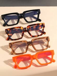 1pc Men's Rectangular Concave Broad-Edged Retro Fashion Street Snap Flat Glasses (Suitable For Daily Outfit Accessories) - Clear - View 5