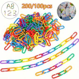 100/200pcs C-Shaped Clips Hooks Plastic Chain Links - Counting & Linking Activity Kit, Sensory Toys, Develops Fine Motor And Color Recognition & Sorting Skills, Christmas Gift (Random Color),Building Blocks,Fine Motor Skills,Fine Motor