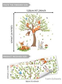 1set 2pcs/1set 3pcs Cartoon Big Tree Animal Wall Stickers, Children Room Decor