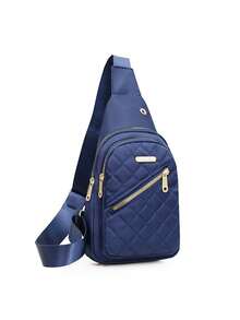 Versatile Fashion Embroidered Checkered Pattern Women's Shoulder Chest Bag - Blue - View 2