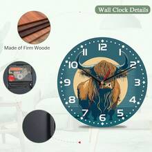 Chicken Wall Clocks,Rooster Oil Painting Wall Clock Decorative,Chicken Kitchen Wall Clock Battery Operated - 12 Inch Round Bathroom Wall Clocks Silent Non-Ticking - Highland Cow - View 2