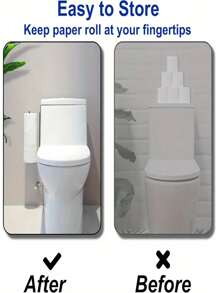 1pc Self-Adhesive Toilet Paper Holder, Black Iron Bathroom Tissue Roll Dispenser With Towel Bar, No-Drill Wall Mount For Kitchen And Bathroom Organization And Storage