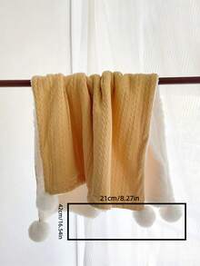 Customizable Name Embroidered Jacquard Knit Pom-Pom Baby Blanket, Infant Faux Sherpa Nap Mat, Baby Stroller Cover Blanket - Multicolor - View 3