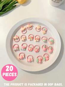 100 Peças/90 Peças/80 Peças/70 Peças/60 Peças/50 Peças/40 Peças/30 Peças/20 Peças/10 Peças/Conjunto Acessórios para Bebê Meninas Toddler, Anéis de Polegar de Princesa Cartoon de Cor Aleatória e Pequeno Elástico de Cabelo, Embalagem em Saco OPP