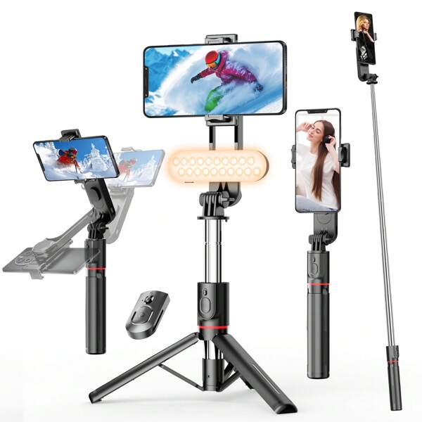 44-Inch Selfie Stick With Wireless Remote & Fill Light, Portable Phone Tripod Compatible With Various Smartphones
