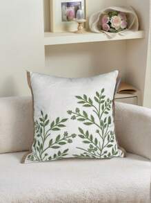 1pc Green Leaves Embroidery Throw Pillow Cover, Embroidered Leaf Cushion Covers For Bedroom Bed, Living Room Couch & Sofa , Furniture, Benches, Porch Home Decor, Patio, Car, No Pillow Insert