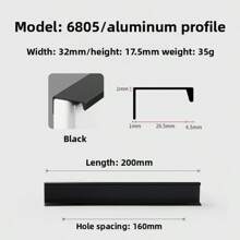 1pc Modern Simple Aluminum Alloy Hidden Furniture Cabinet Door Handle Side Installation Without Drilling Installation Wardrobe Cabinet Drawer Handle Furniture Hardware