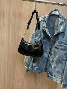 New Fashion Retro Commuting Black Simple Pleated One-Shoulder Cloud Bag - Black - View 5