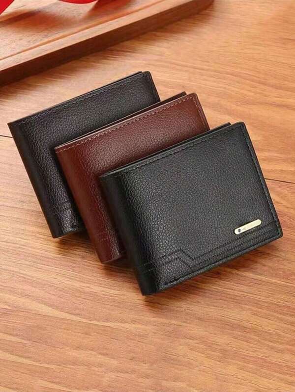 1 Billetera corta de hombre de piel de PU en negro, caqui o marrón, con múltiples ranuras, gran capacidad y diseño de pliegue horizontal