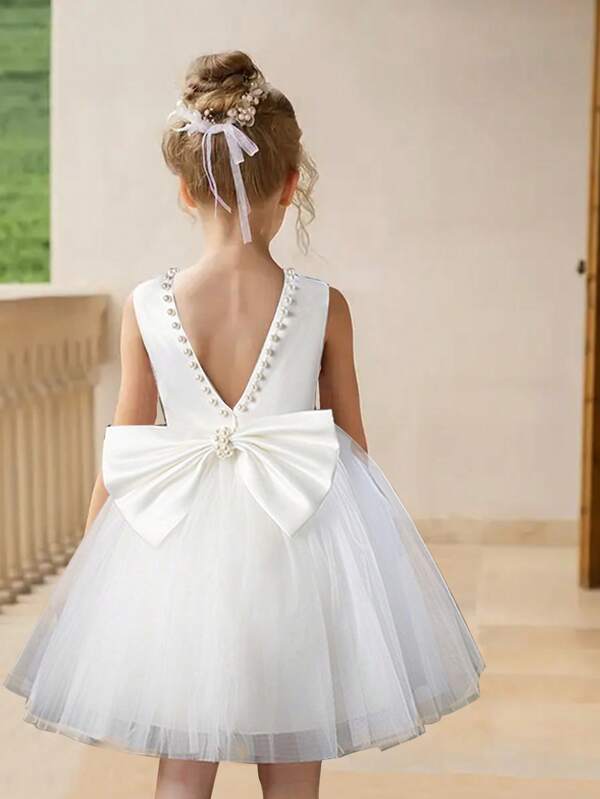 Vestido de niña joven de tutú de princesa con gran lazo sin mangas para fiesta, vestido de baile para jóvenes para eventos especiales