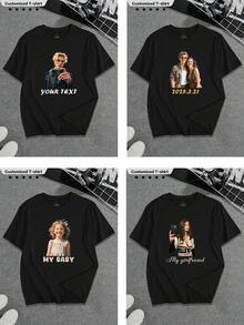 Customized Boyfriend Style Men's Loose Breathable Lightweight Comfortable T-Shirt, Men's T-Shirt, Shirts, Casual, Loose, Vacation, Outdoor, Holiday, Spring/Summer, Photo Customization, Personalized Graphic Customization, Can Use Your Own Photo/Logo - Black - View 3