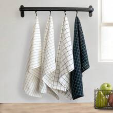 1pc/2pcs/4pcs Black Rectangle (15.75*23.62 Inches) Kitchen Towel, Tea Towel, Dining Cloth Set, Simple Jacquard Striped Plaid Pattern, Large Size Multi-Purpose Kitchen Cloth, Can Be Used As Napkin, Hot Pad, Dish Cloth, Cover Cloth, Suitable For All Seasons
