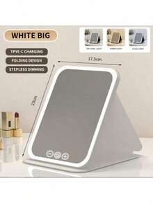 1 件旅行化妆镜，便携式 LED 照明化妆镜，触摸屏梳妆镜，3 色可调光照明，可充电 600mAh 电池，可充电桌面折叠化妆镜，送给女性、男性、妈妈的最佳礼物 - 彩色 - 查看 15