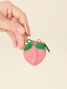 Monedero con dije de melocotón, bolsita con cremallera de PU lindo y de estilo moderno como llavero o para AirTag, regalo para mujer y niña